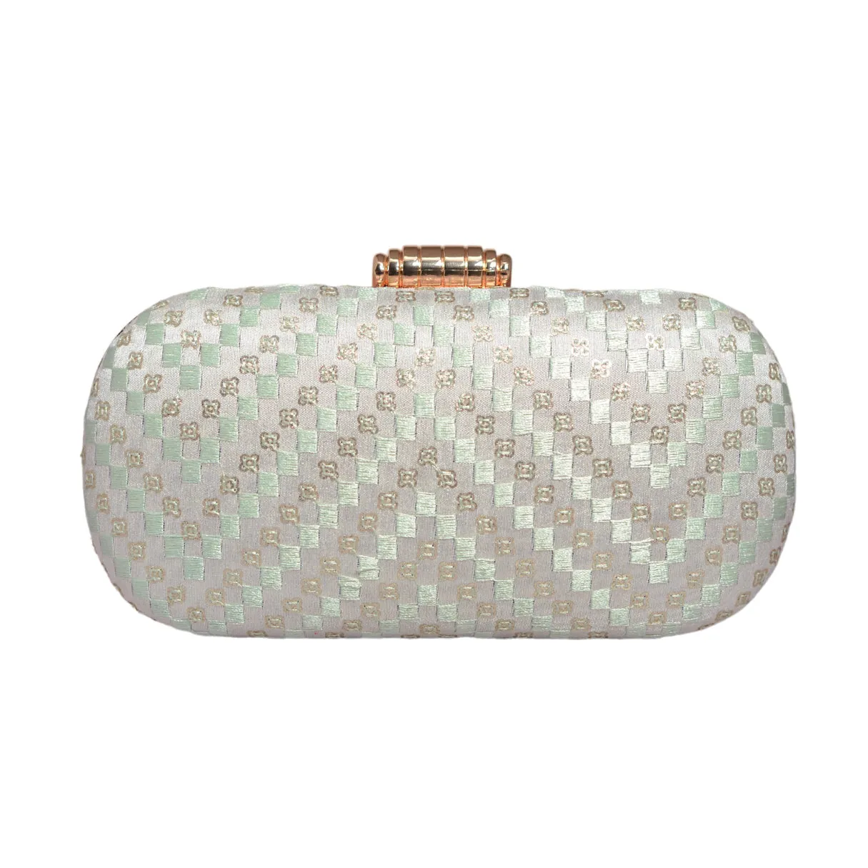 Grey And Sky Blue Sequins Embroidery Clutch