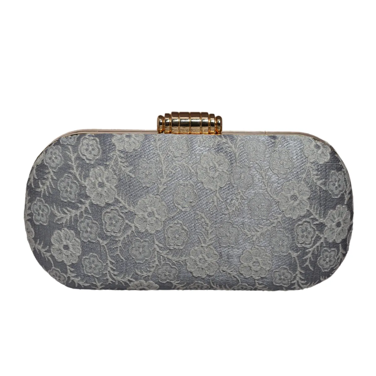 Grey And White Thread Embroidery Clutch
