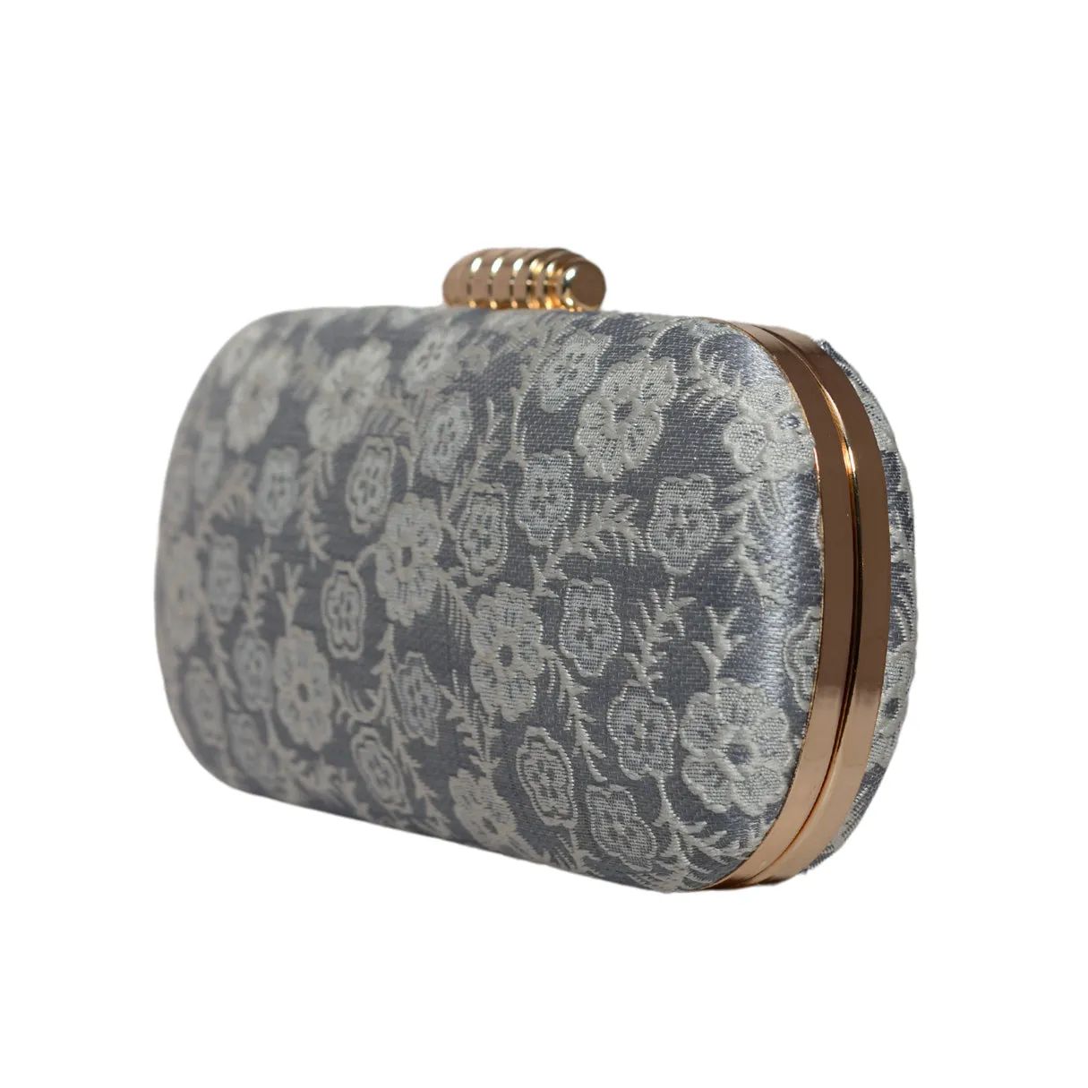 Grey And White Thread Embroidery Clutch