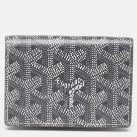 Grey Goyardine Coated Canvas and Leather Business Card Holder