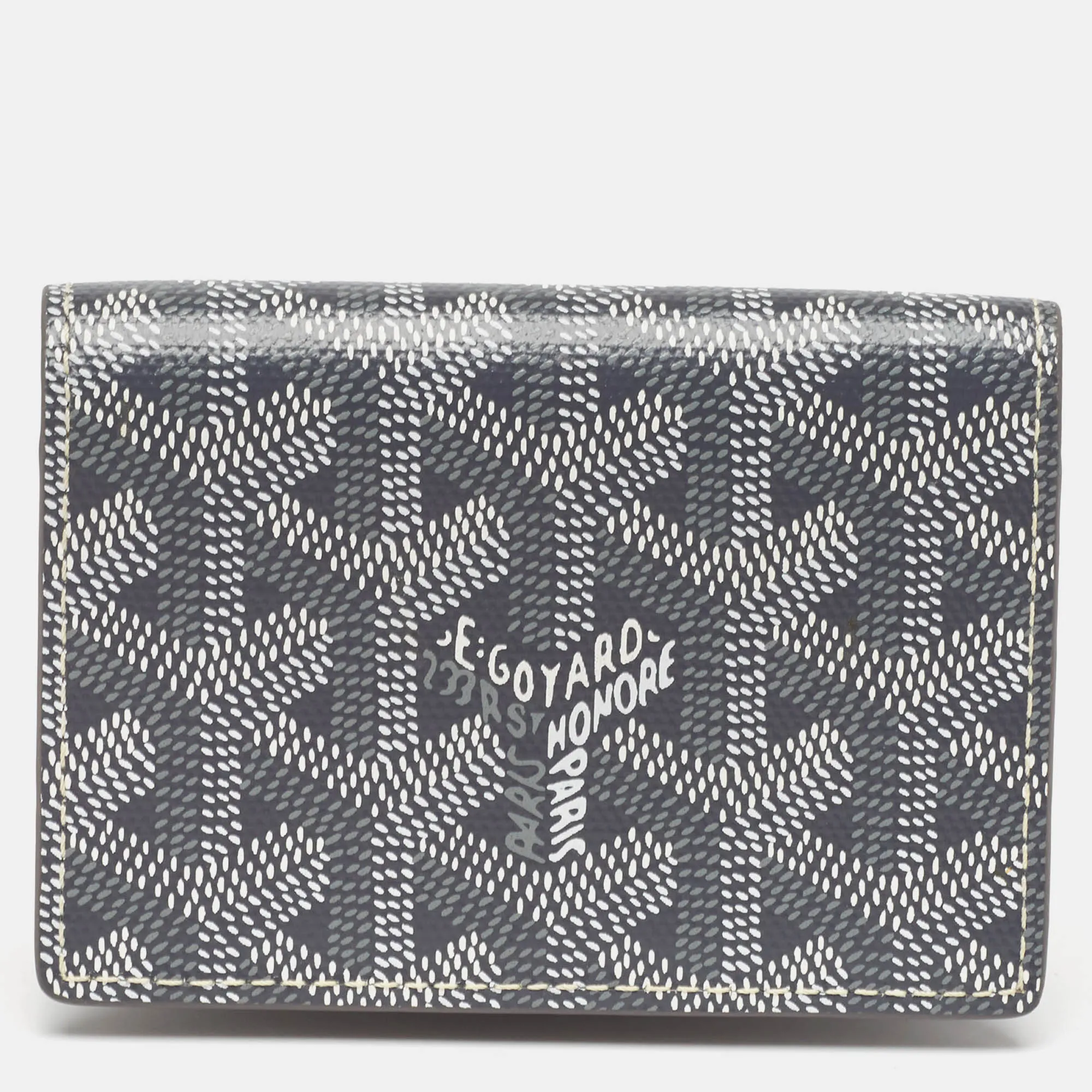 Grey Goyardine Coated Canvas and Leather Business Card Holder