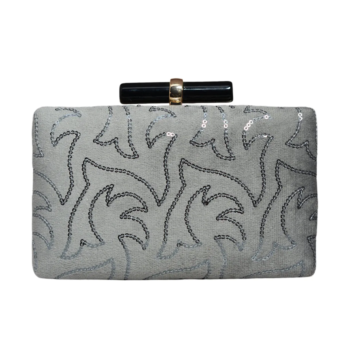 Grey Multipattern Sequins Embroidery Clutch