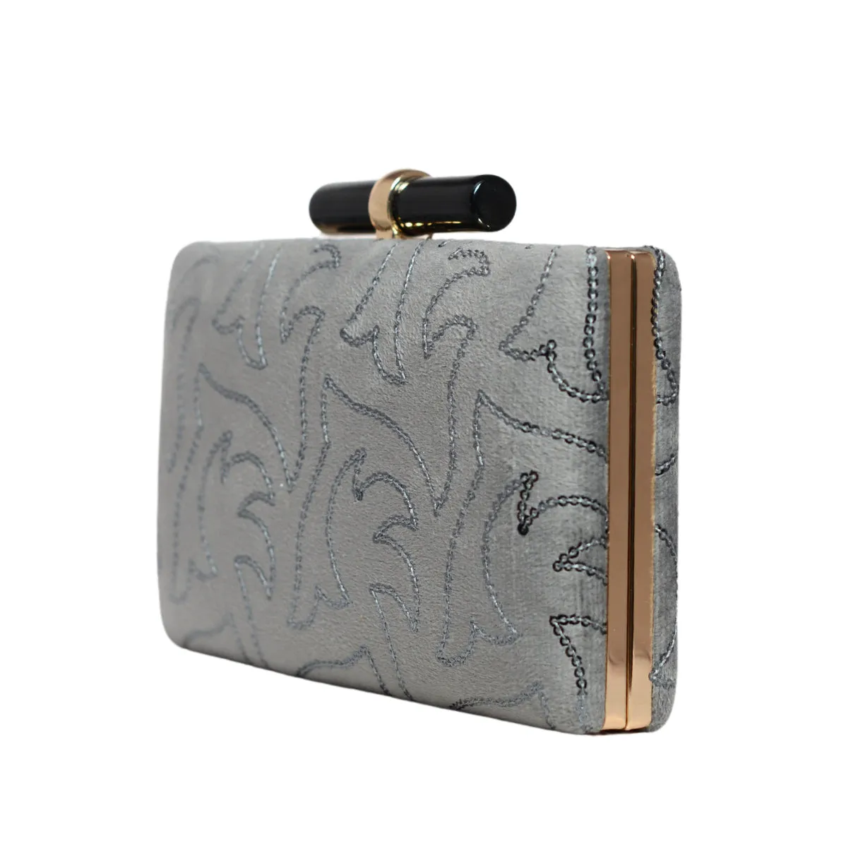 Grey Multipattern Sequins Embroidery Clutch