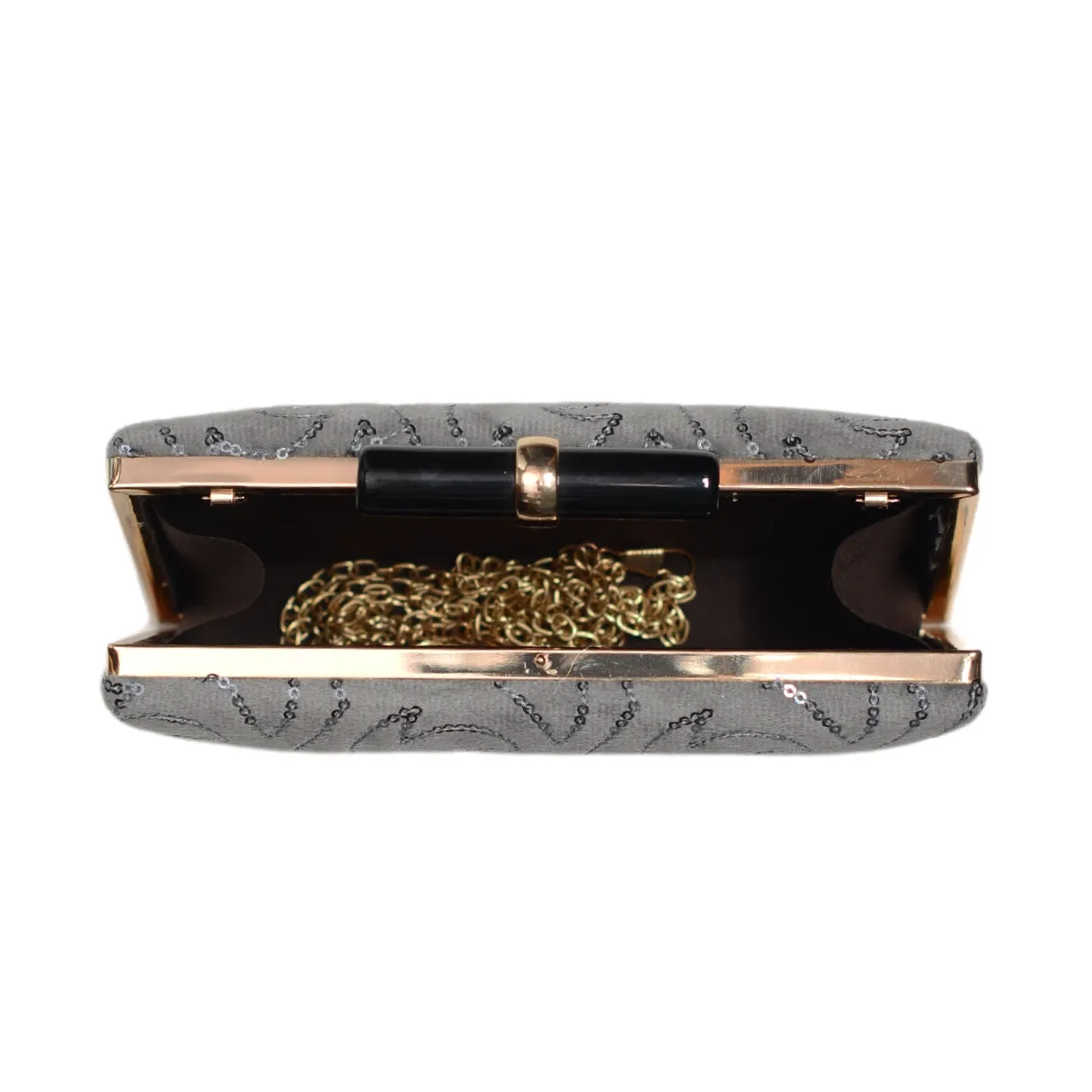 Grey Multipattern Sequins Embroidery Clutch