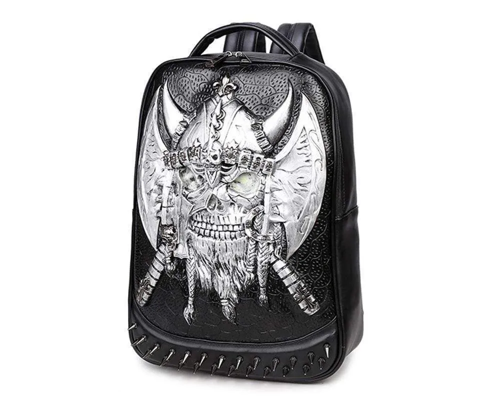 Halloween Backpack Punk Rivets Waterproof 3D Ghost Skull Crown Laptop Computer Knapsack