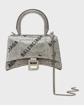 Hourglass XS Bag with Chain and Allover Logo Rhinestones