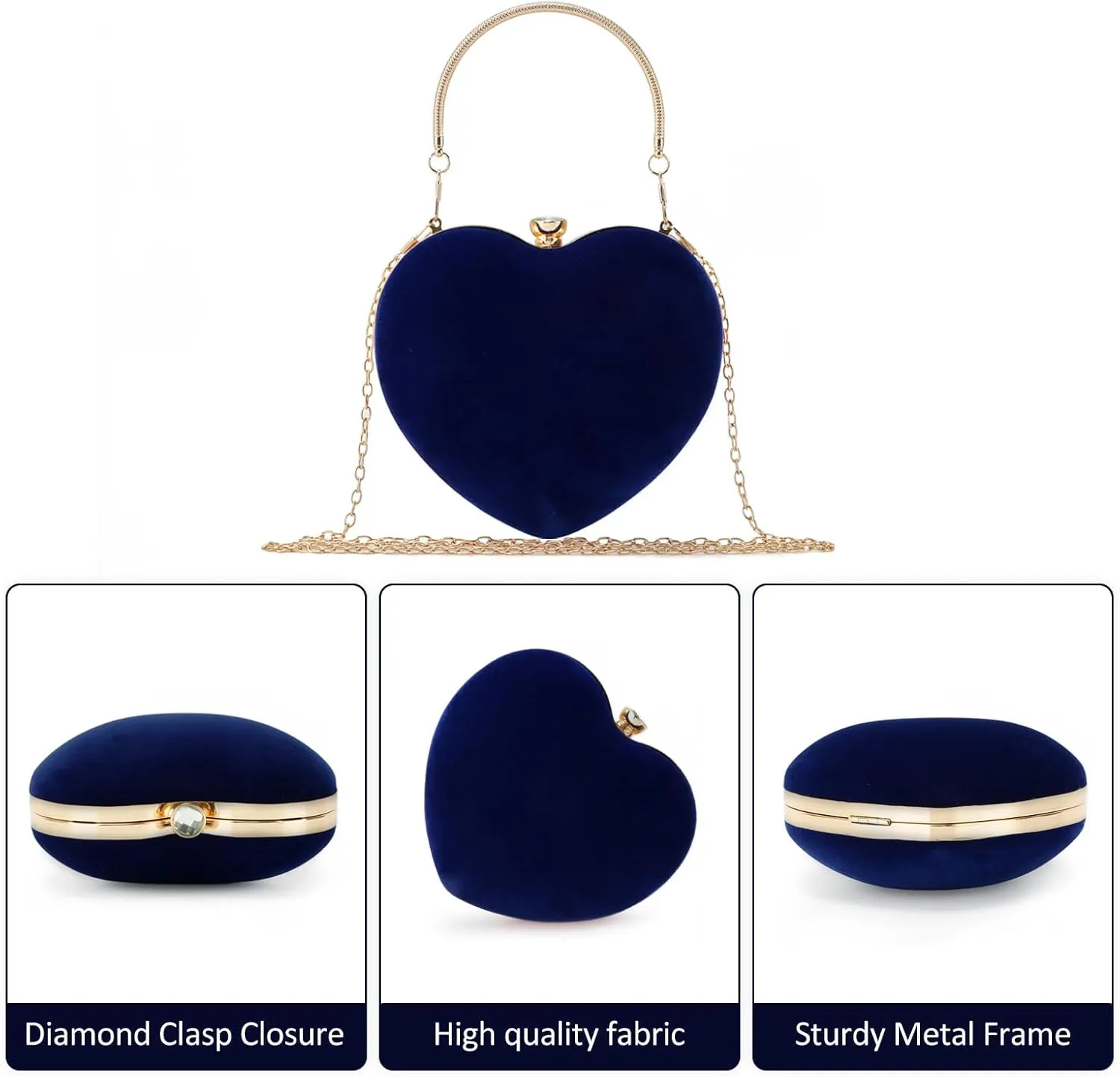 Lanpet Women Heart Shaped Evening Bag Mini Clutch Purse Chain Strap Shoulder Bag Handbag for Wedding Cocktail Party 