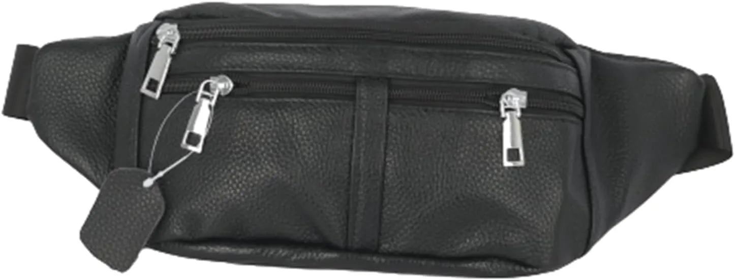 leather Fanny pack, Outdoor travel waist Pack Cowhide Leather Large Size 6 Pockets waist bag.Suitable for outdoor mountaineering, travel, camping, cycling, running, etc.black-C