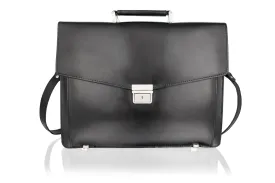Lombard 15.0" Satchel Briefcase Landscape, Flap Over With Central Zip Adjustable Shoulder Strap
