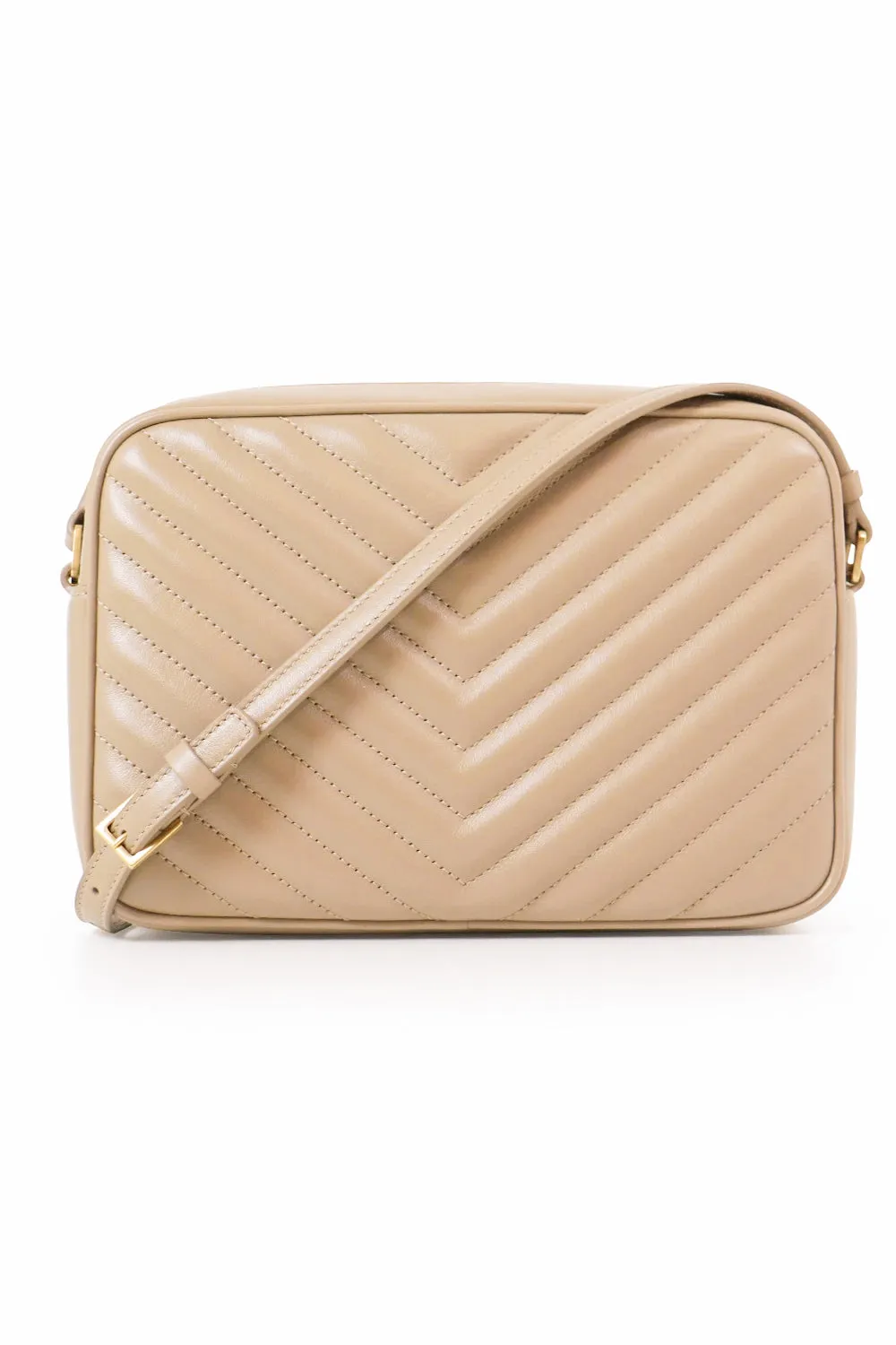 LOU QUILTED CAMERA BAG | DARK BEIGE/GOLD