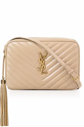 LOU QUILTED CAMERA BAG | DARK BEIGE/GOLD