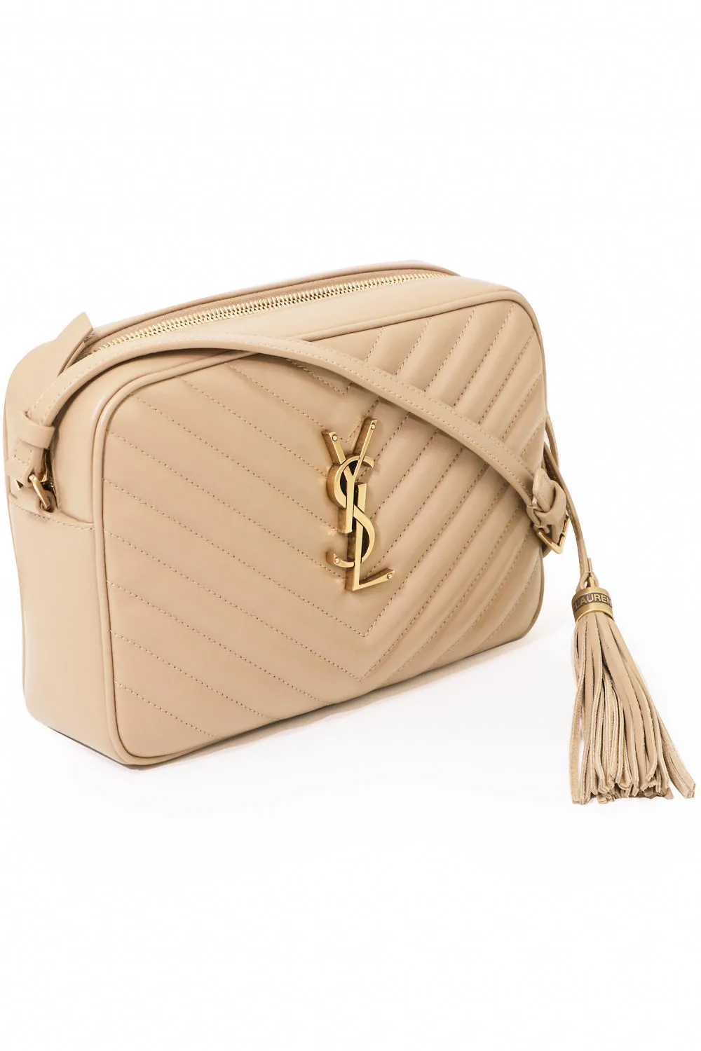 LOU QUILTED CAMERA BAG | DARK BEIGE/GOLD