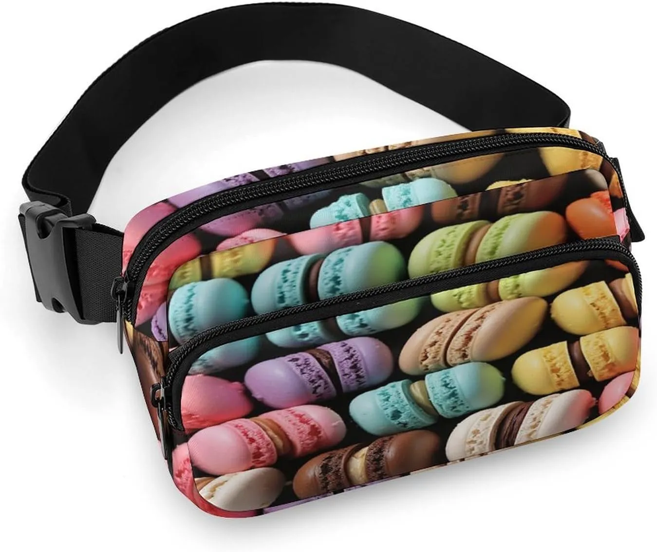 Macaron Biscuit Flavored Pastries Fanny Pack Belt Bag with Adjustable Strap Fashion Waist Bag for Outdoor Sports Hiking