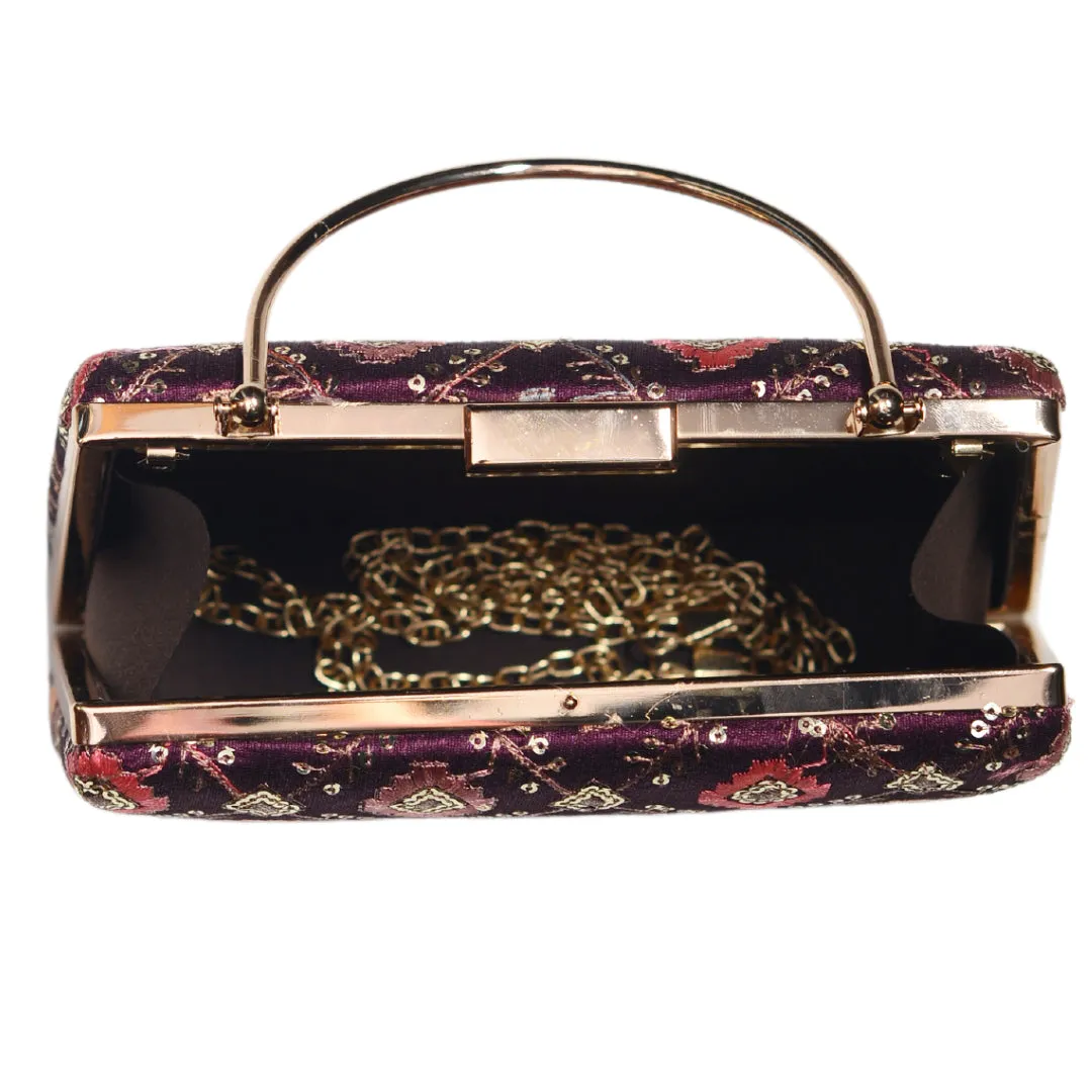 Maroon Sequins And Threadwork Embroidery Clutch