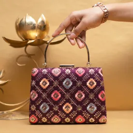 Maroon Sequins And Threadwork Embroidery Clutch