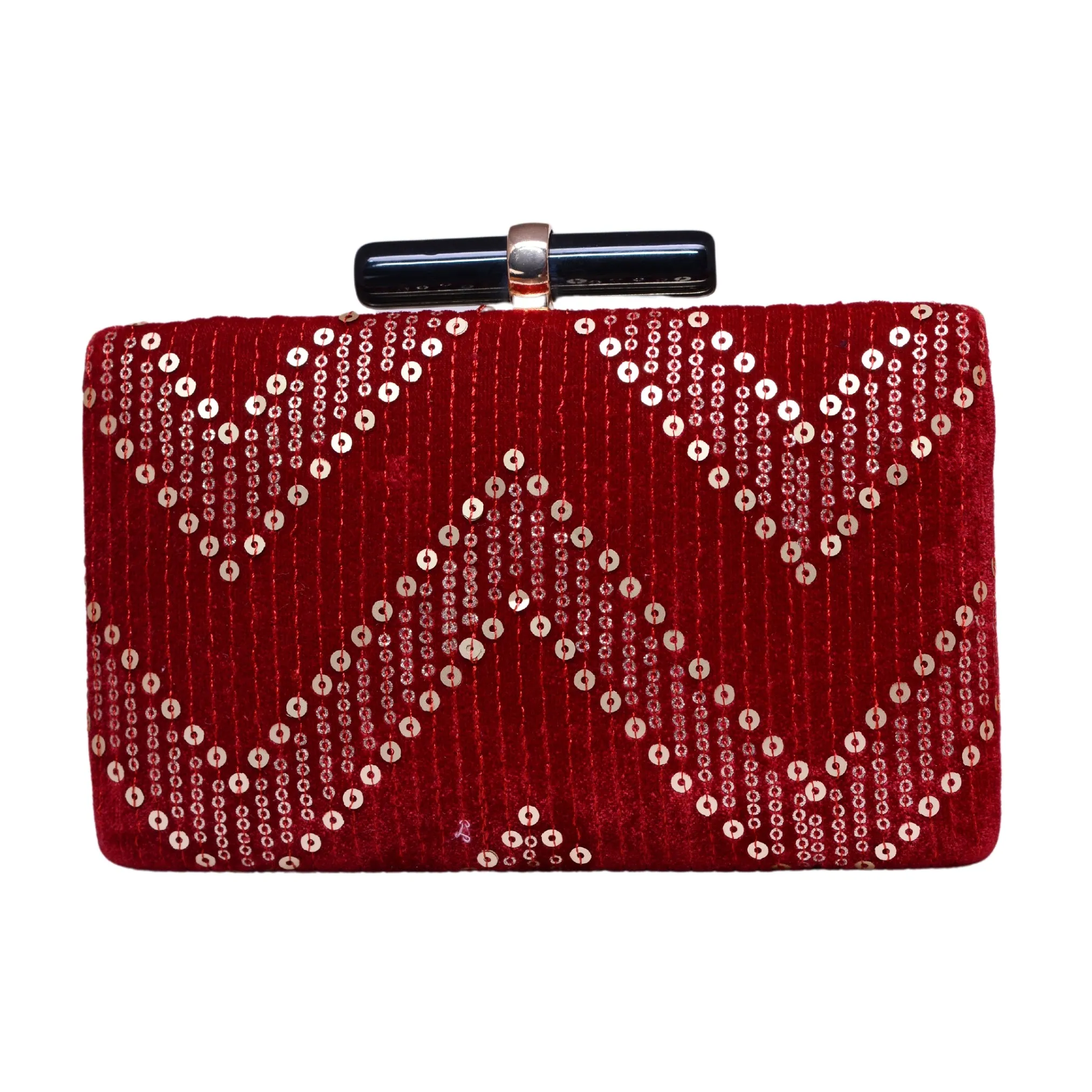Maroon Zigzag Sequins Embroidery Party Clutch