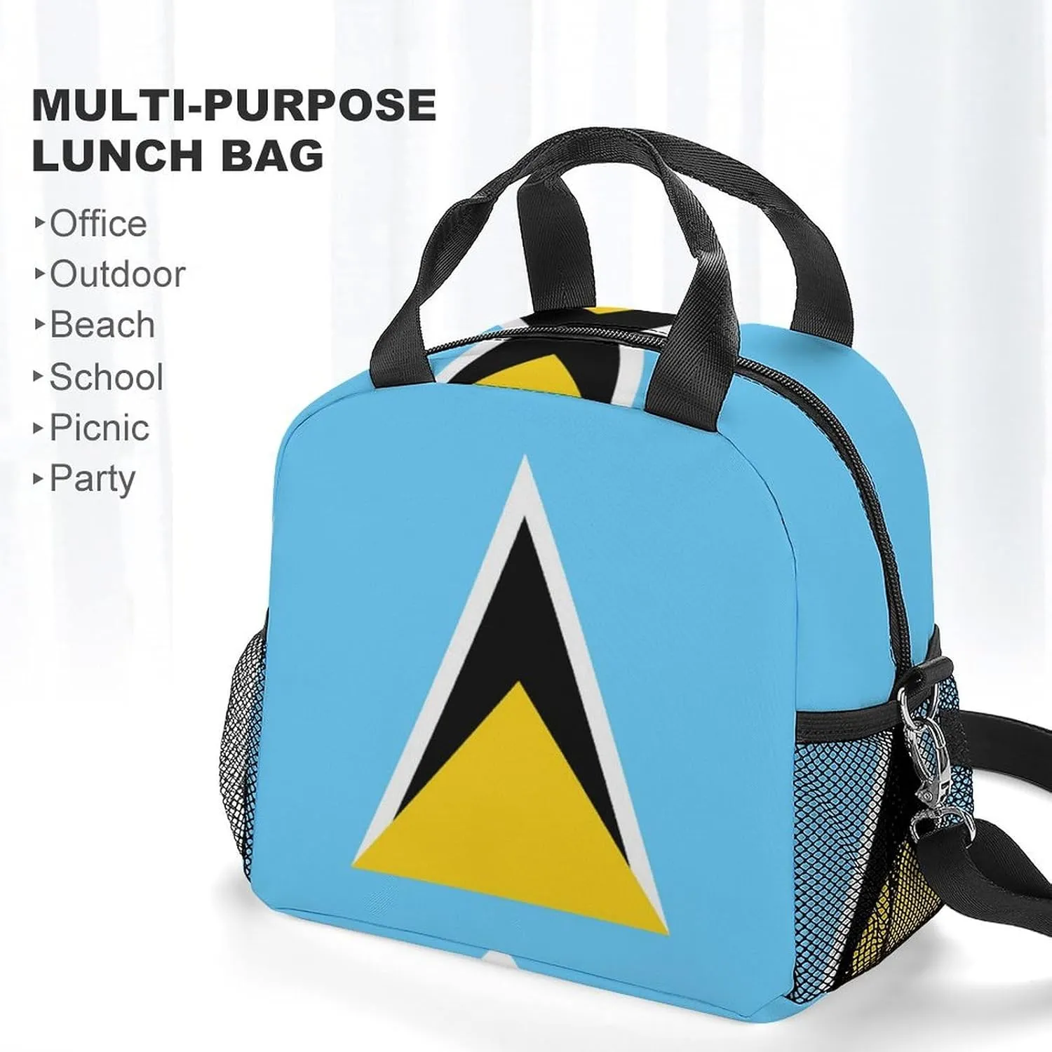 National Flag of Saint Lucia All Print Insulated Lunch Bag with Waterproof And Oil Resistant Thick Aluminum Foil for Both Men And Women