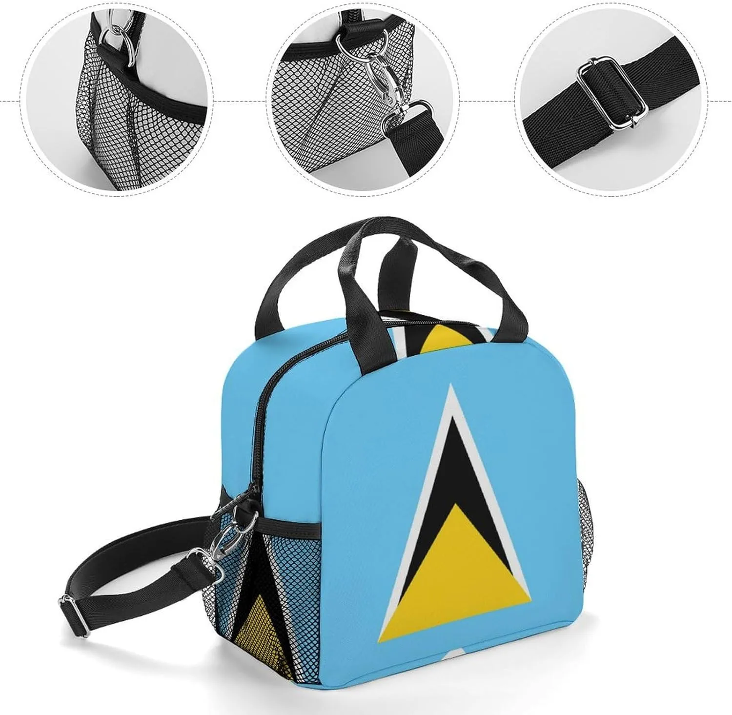 National Flag of Saint Lucia All Print Insulated Lunch Bag with Waterproof And Oil Resistant Thick Aluminum Foil for Both Men And Women