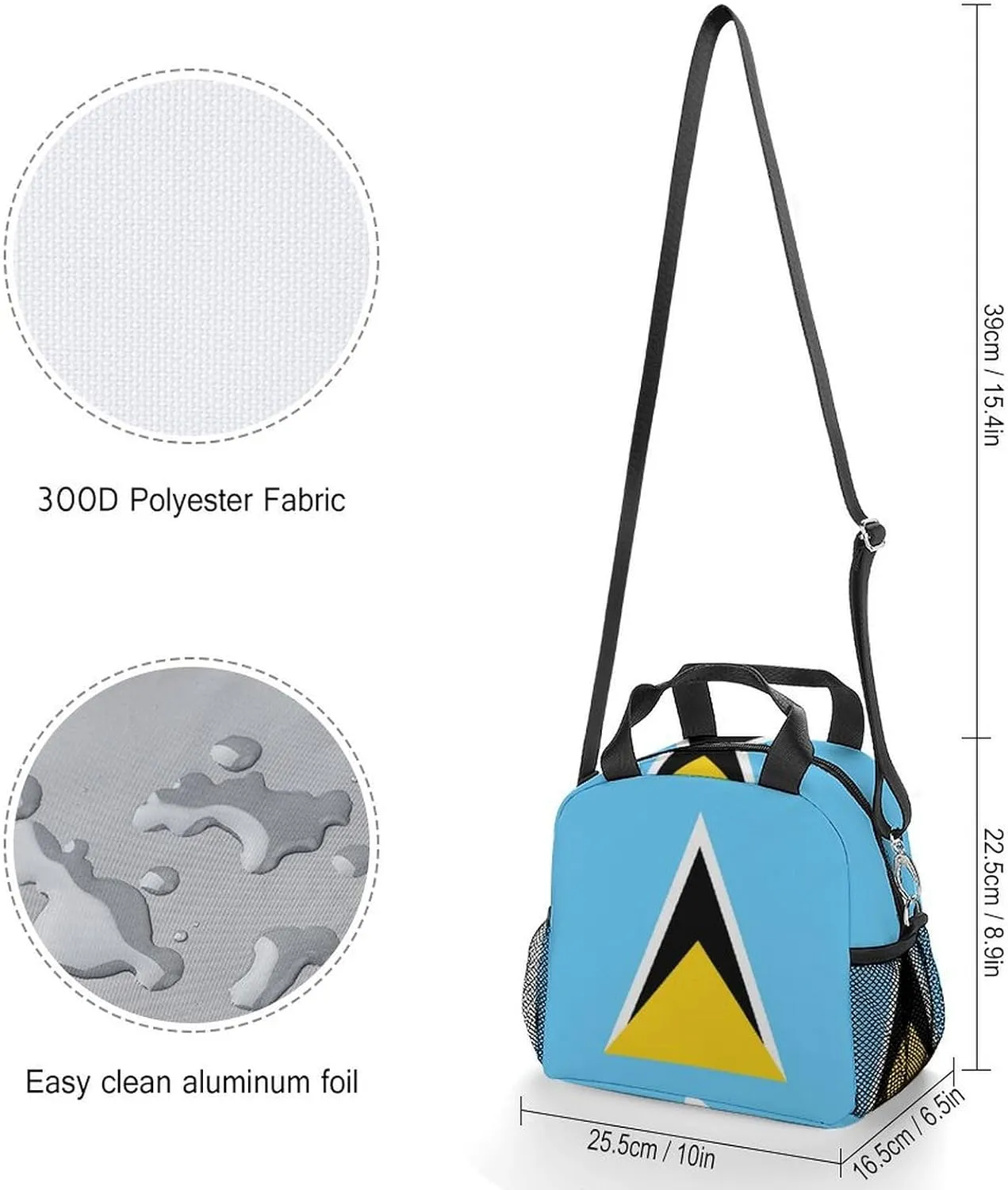 National Flag of Saint Lucia All Print Insulated Lunch Bag with Waterproof And Oil Resistant Thick Aluminum Foil for Both Men And Women