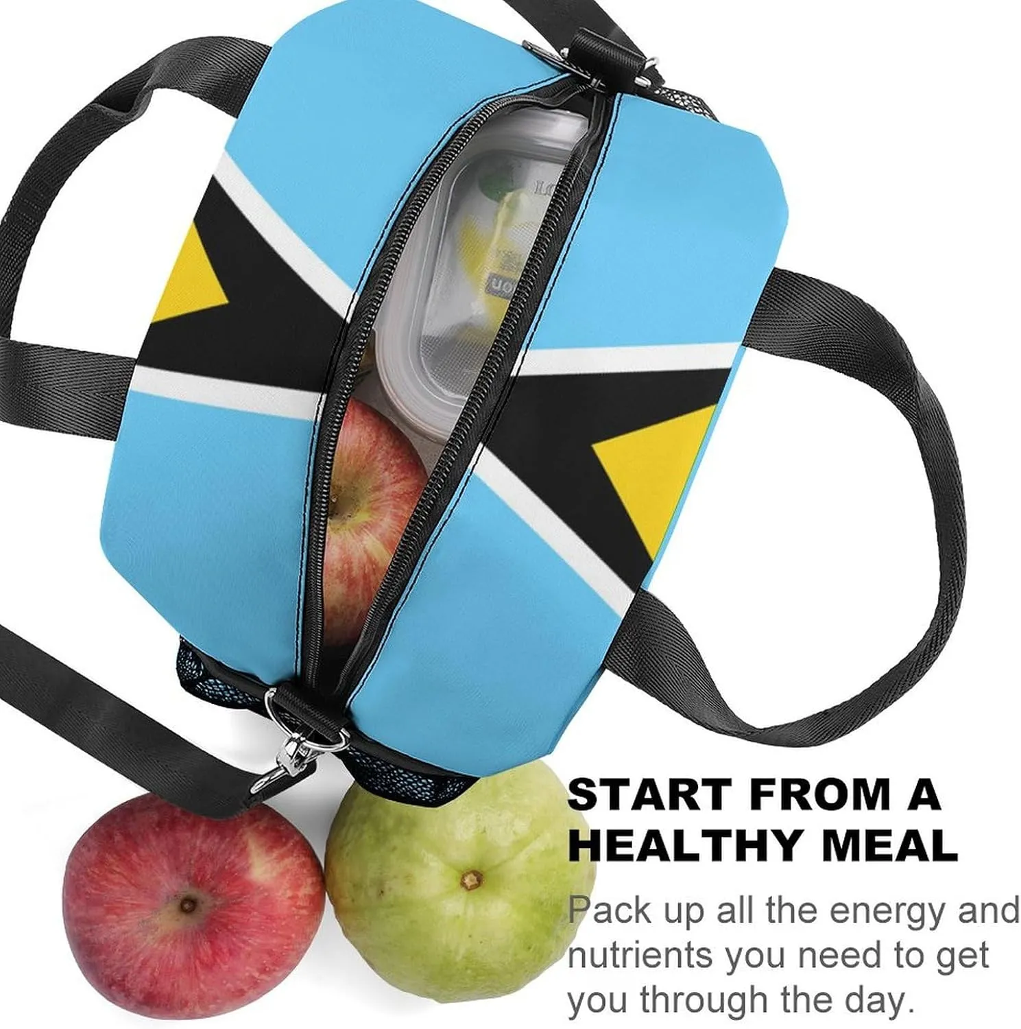 National Flag of Saint Lucia All Print Insulated Lunch Bag with Waterproof And Oil Resistant Thick Aluminum Foil for Both Men And Women