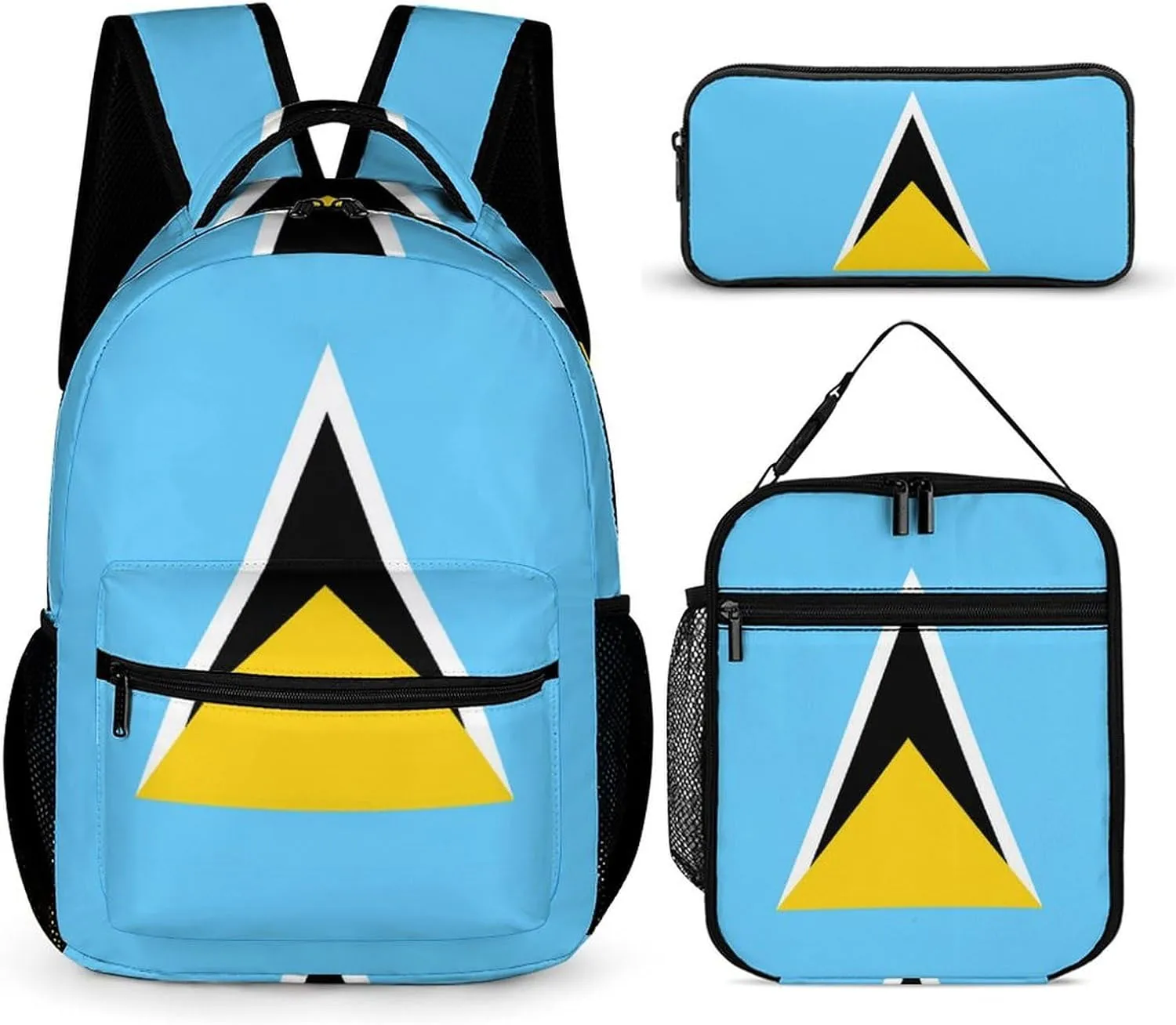 National Flag of Saint Lucia Backpack Portable Meal Bag, Stationery Bag Set, Sturdy And Durable