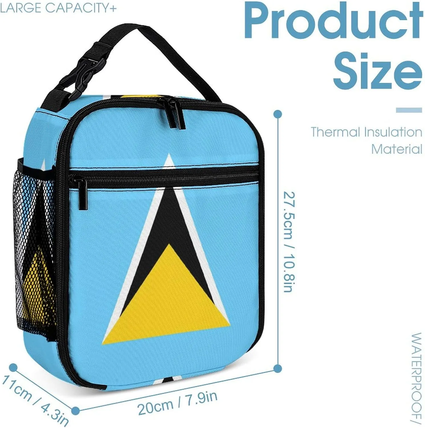 National Flag of Saint Lucia Backpack Portable Meal Bag, Stationery Bag Set, Sturdy And Durable