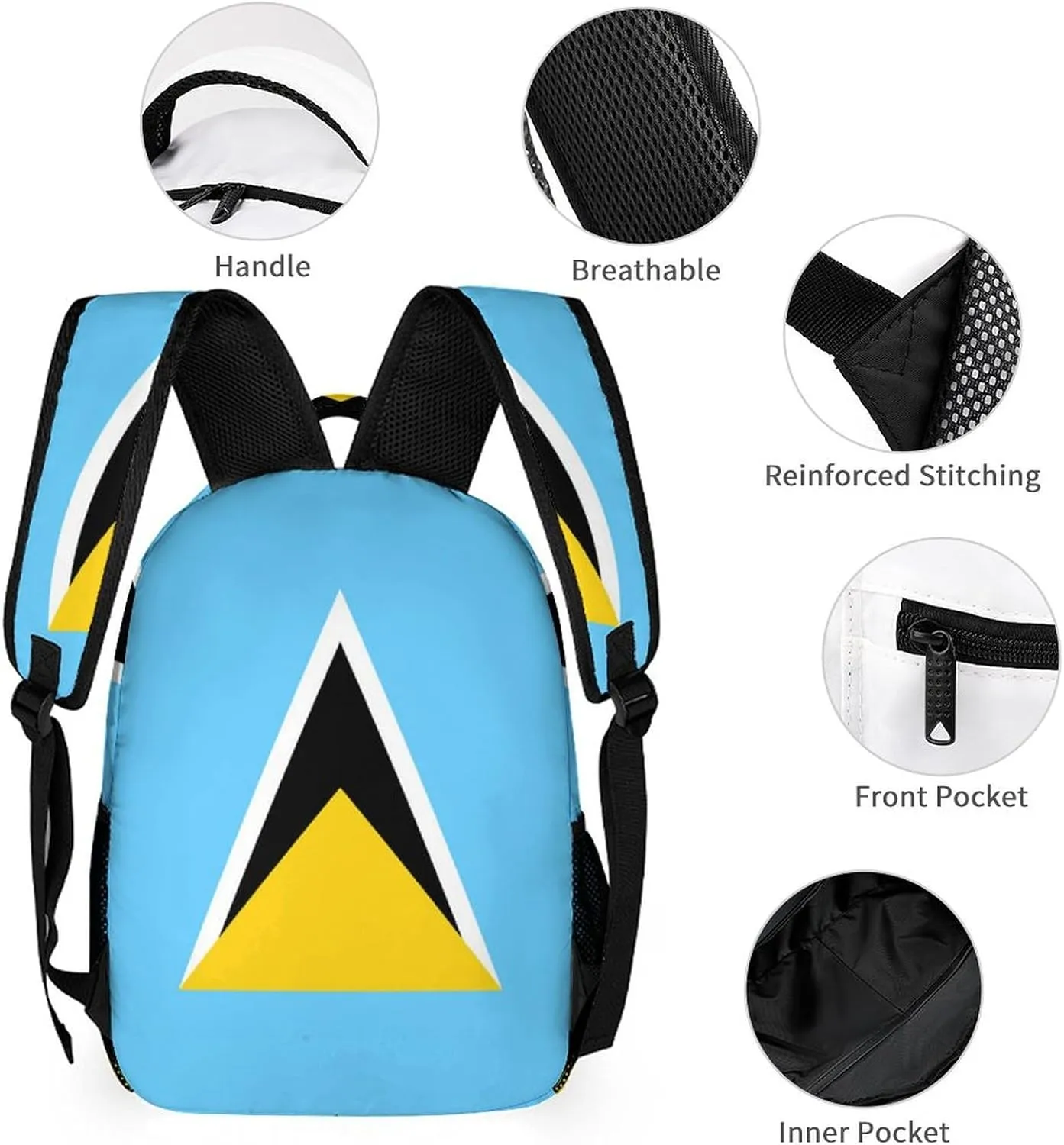 National Flag of Saint Lucia Backpack Portable Meal Bag, Stationery Bag Set, Sturdy And Durable