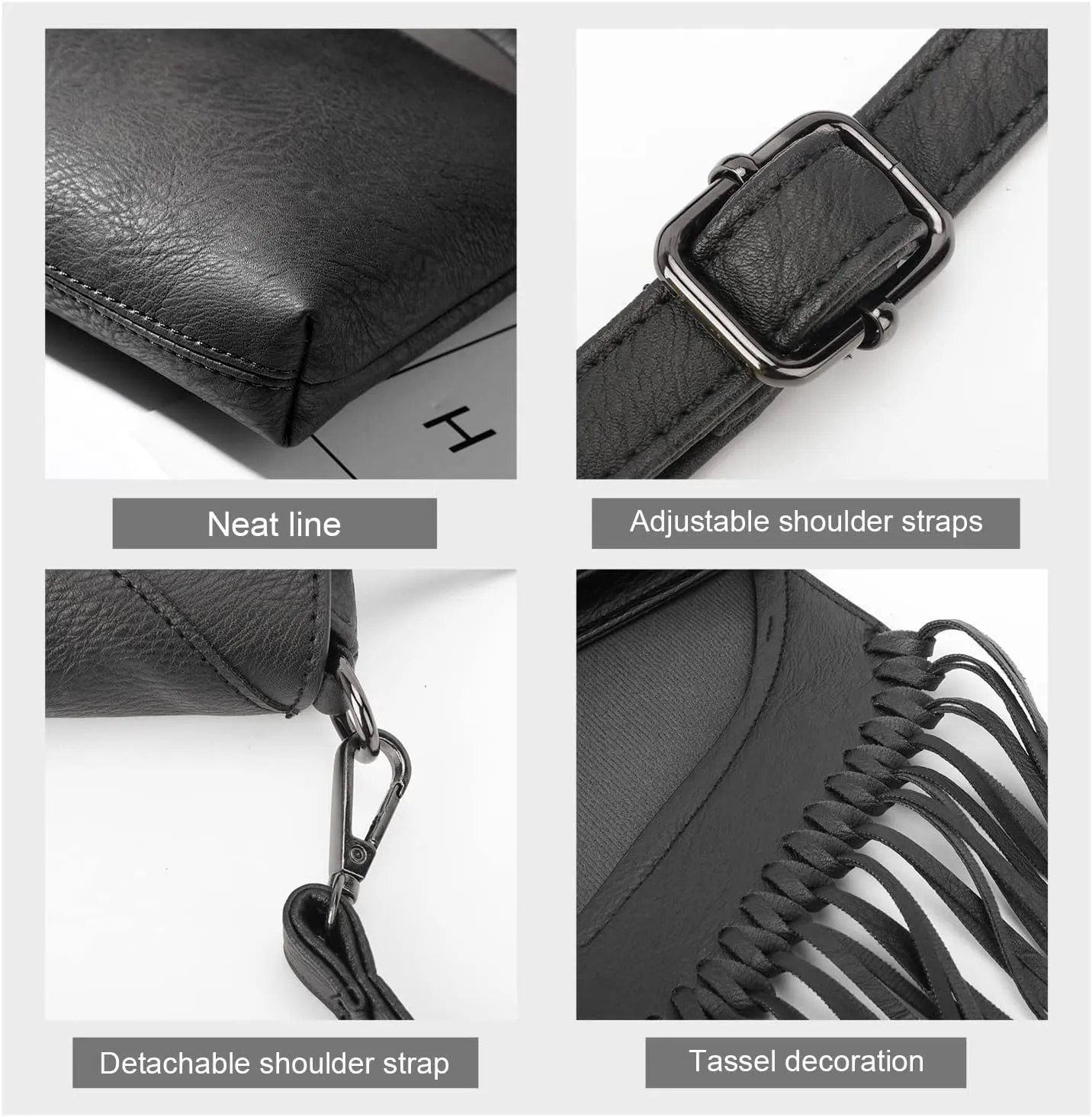 Oweisong Fringe Crossbody Purse for Women Western Cowgirl Purse Leather Tassel Fanny Packs Black Shoulder Handbags