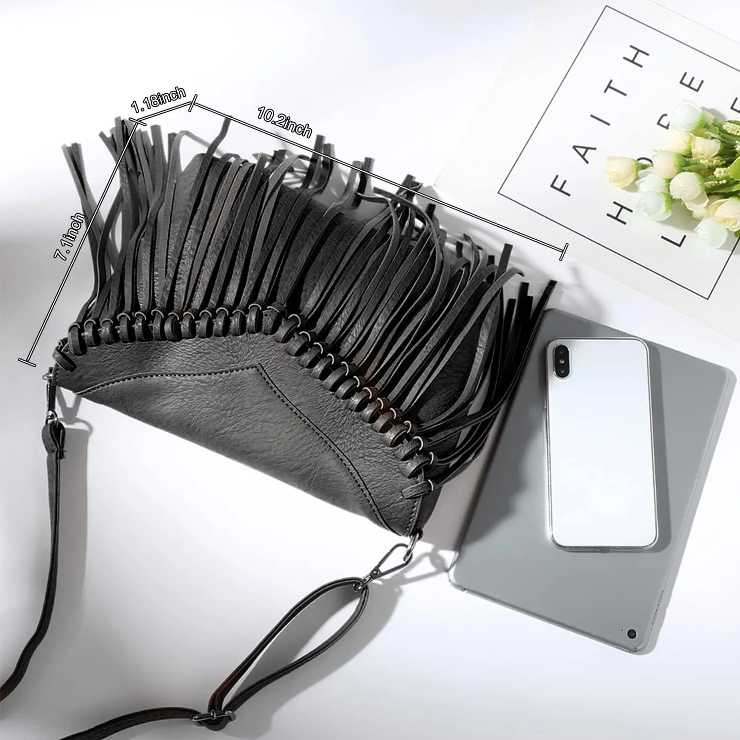 Oweisong Fringe Crossbody Purse for Women Western Cowgirl Purse Leather Tassel Fanny Packs Black Shoulder Handbags