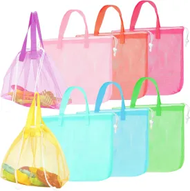 Paterr 8 Pcs Mesh Beach Tote Bag Seashell Bags Foldable Large Beach Toy Organizer with Drawstring, Pool Gym Swimming Camping Accessories Lightweight Foldable Birthday Gifts, 8 Colors