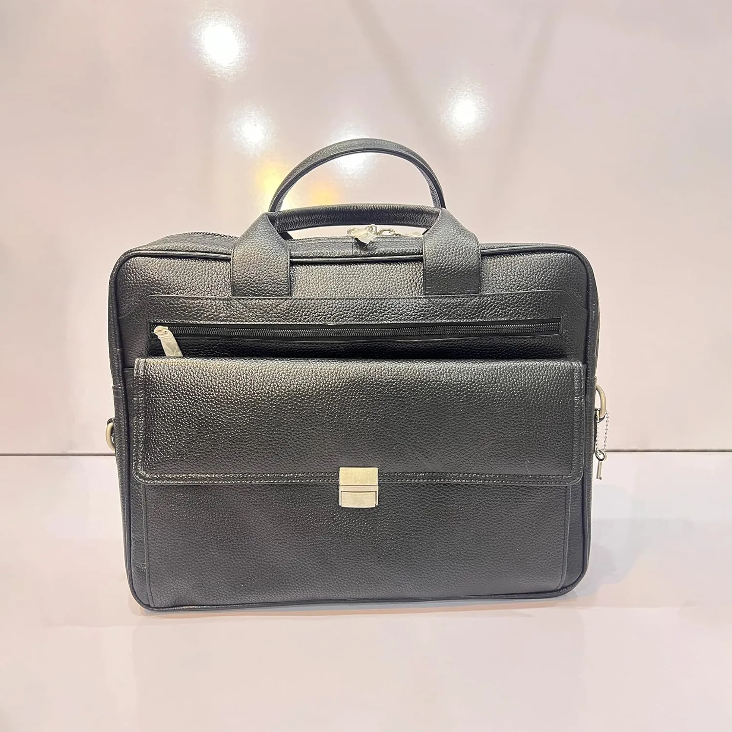 Premium Cowhide Leather Laptop Bag  Executive Briefcase with Compartments, Shoulder Strap, Office Bag for Men & Women