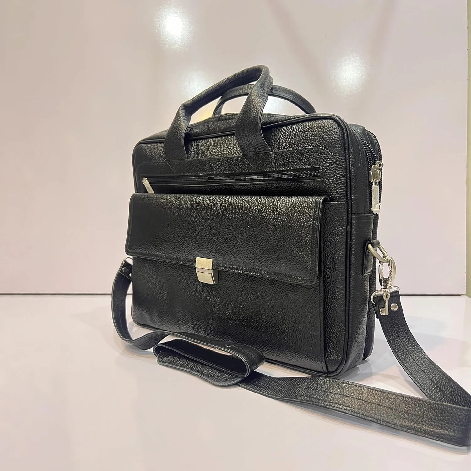 Premium Cowhide Leather Laptop Bag  Executive Briefcase with Compartments, Shoulder Strap, Office Bag for Men & Women