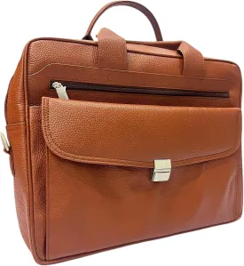 Premium Cowhide Leather Laptop Bag  Executive Briefcase with Compartments, Shoulder Strap, Office Bag for Men & Women