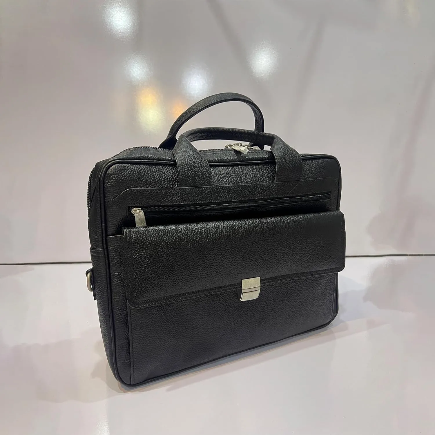Premium Cowhide Leather Laptop Bag  Executive Briefcase with Compartments, Shoulder Strap, Office Bag for Men & Women