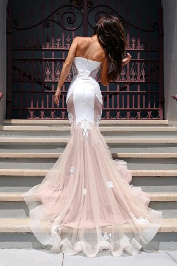 Promfast Trumpet Sweetheart Sleeveless Tulle Court Train Prom Dress, Party Dress PFP2114