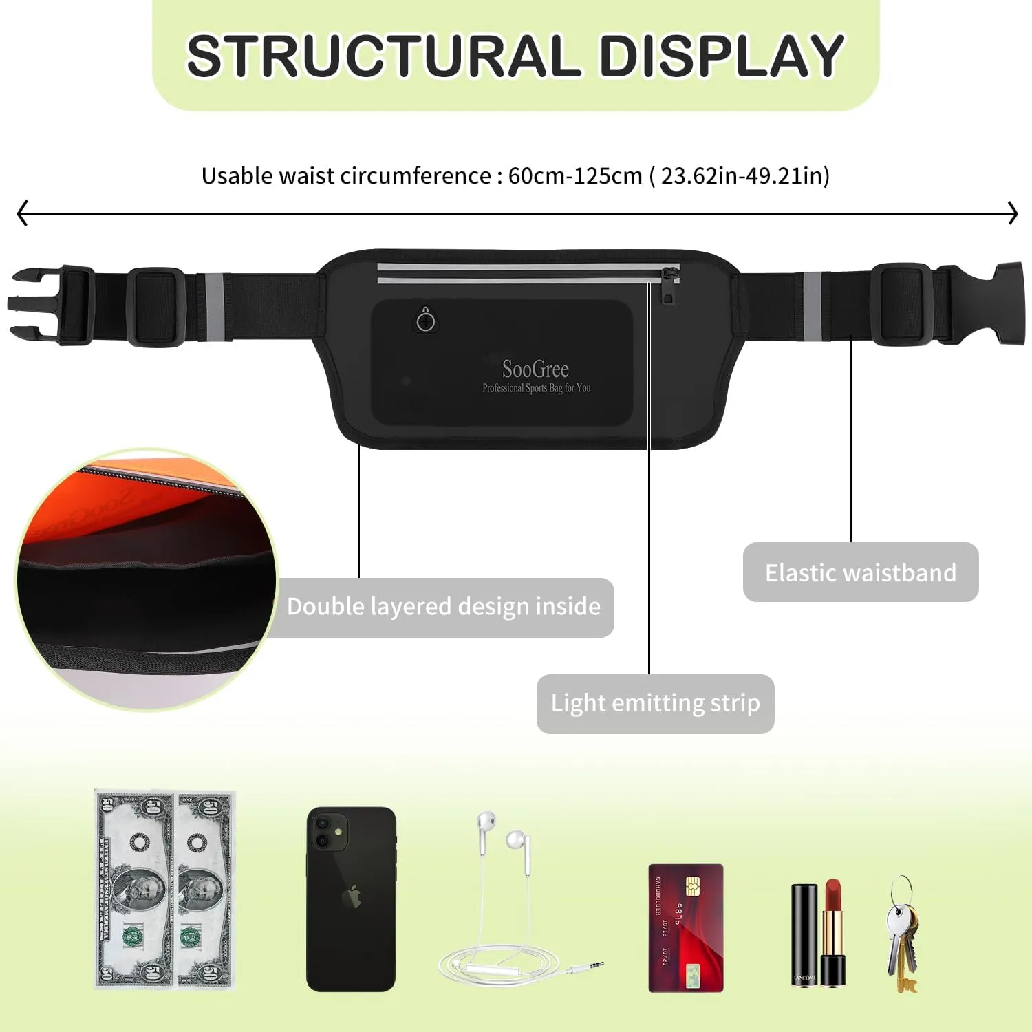 Running Belt Fanny Pack for Women Men Waterproof Waist Pack Runners Bag Slim Money belt Phone Holder for Sports Hiking Traveling Adjustable Strap Workout Pouch Lightweight Walking Jogging