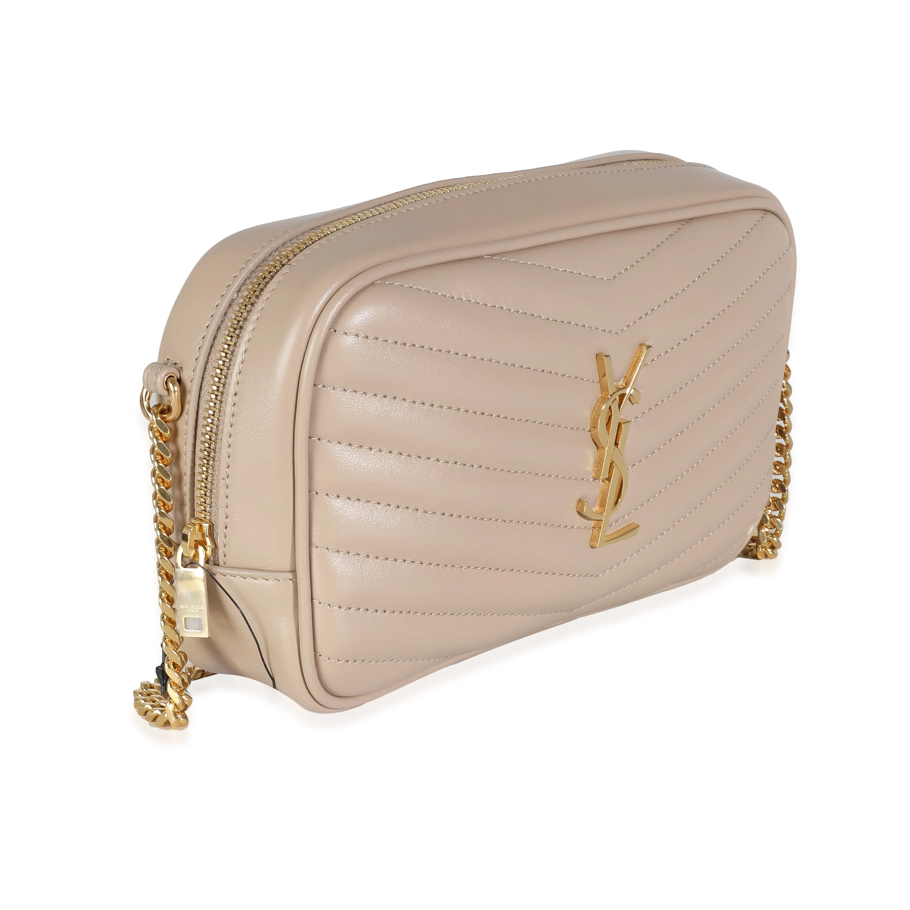 Saint Laurent Beige Grain De Poudre Matelasse Monogram Mini Lou Camera Bag