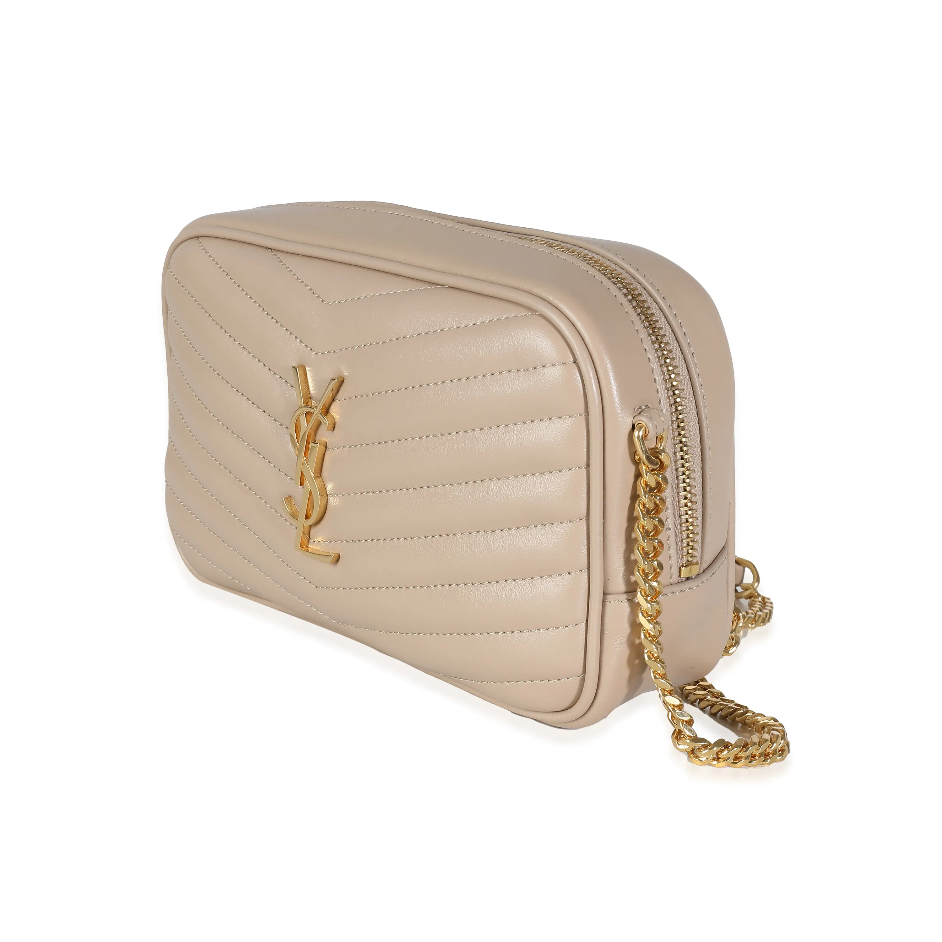 Saint Laurent Beige Grain De Poudre Matelasse Monogram Mini Lou Camera Bag