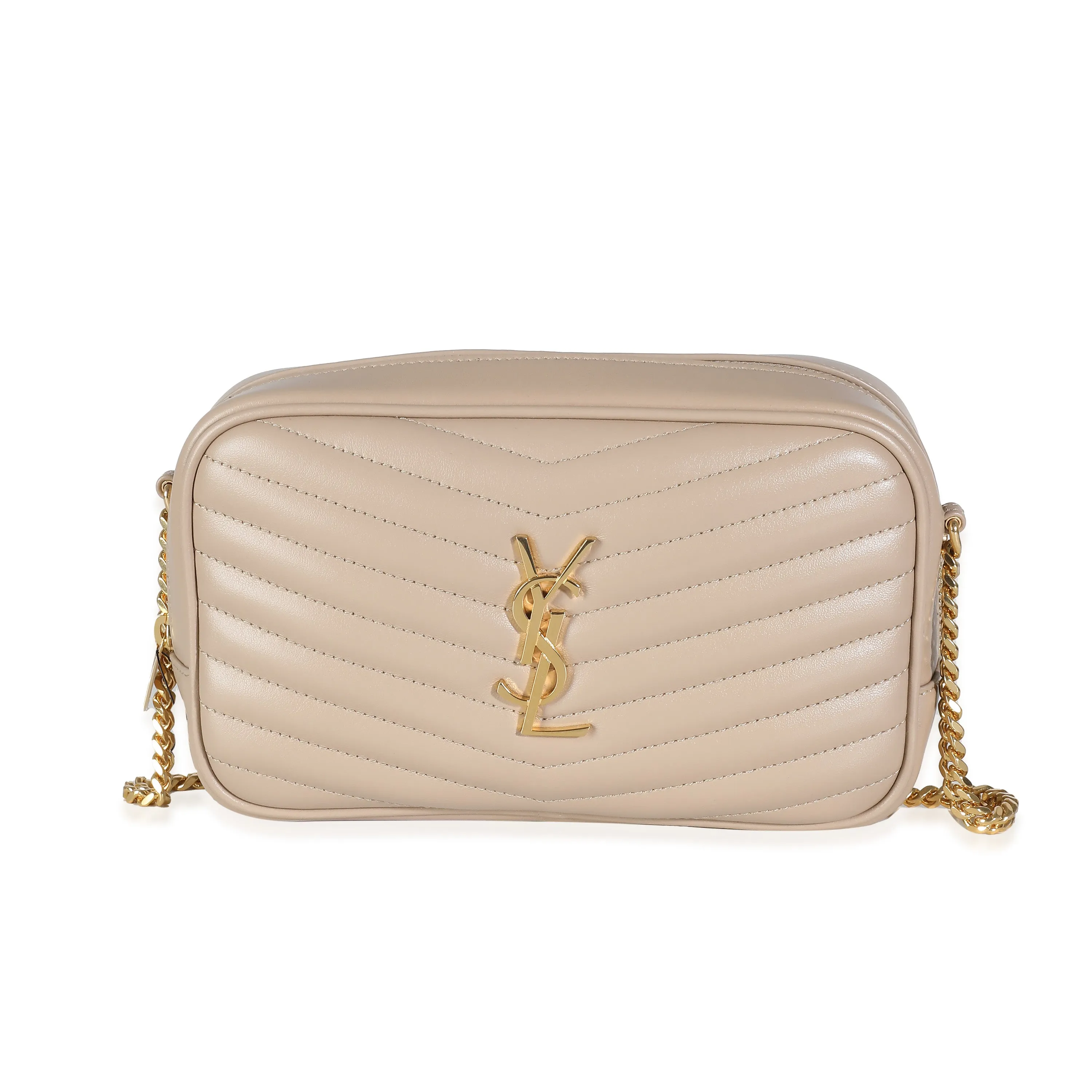 Saint Laurent Beige Grain De Poudre Matelasse Monogram Mini Lou Camera Bag