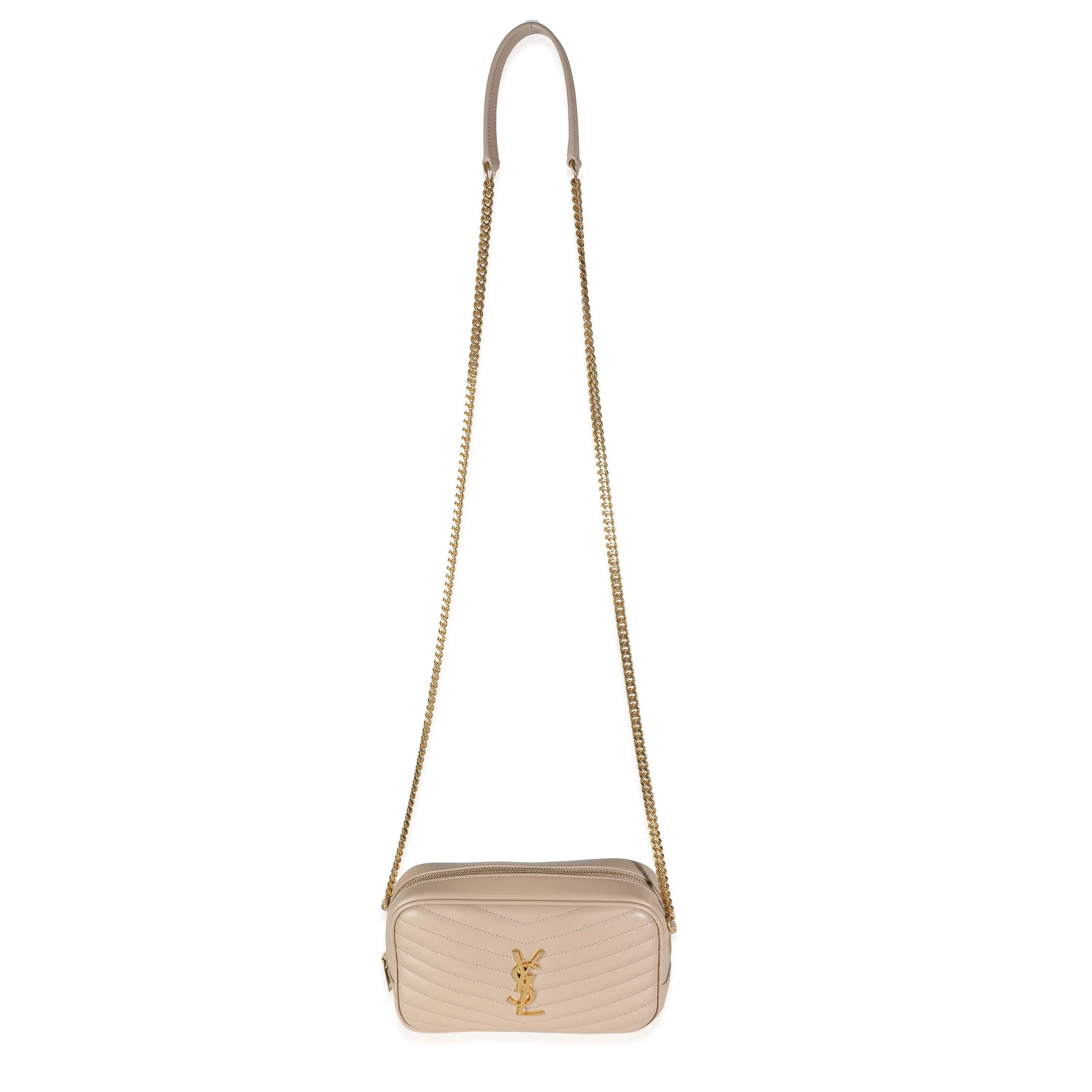 Saint Laurent Beige Grain De Poudre Matelasse Monogram Mini Lou Camera Bag