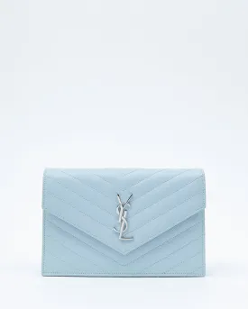 Saint Laurent Blue Chevron Grain De Poudre Monogram Envelope Wallet On Chain