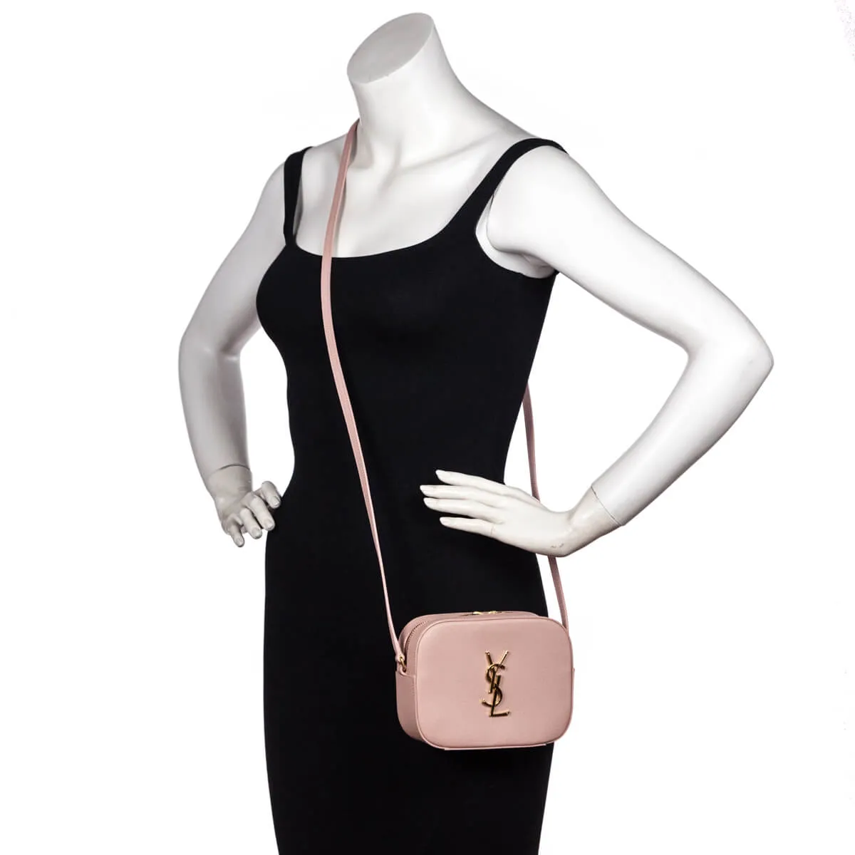 Saint Laurent Blush Grain De Poudre Small Classic Monogram Camera Bag