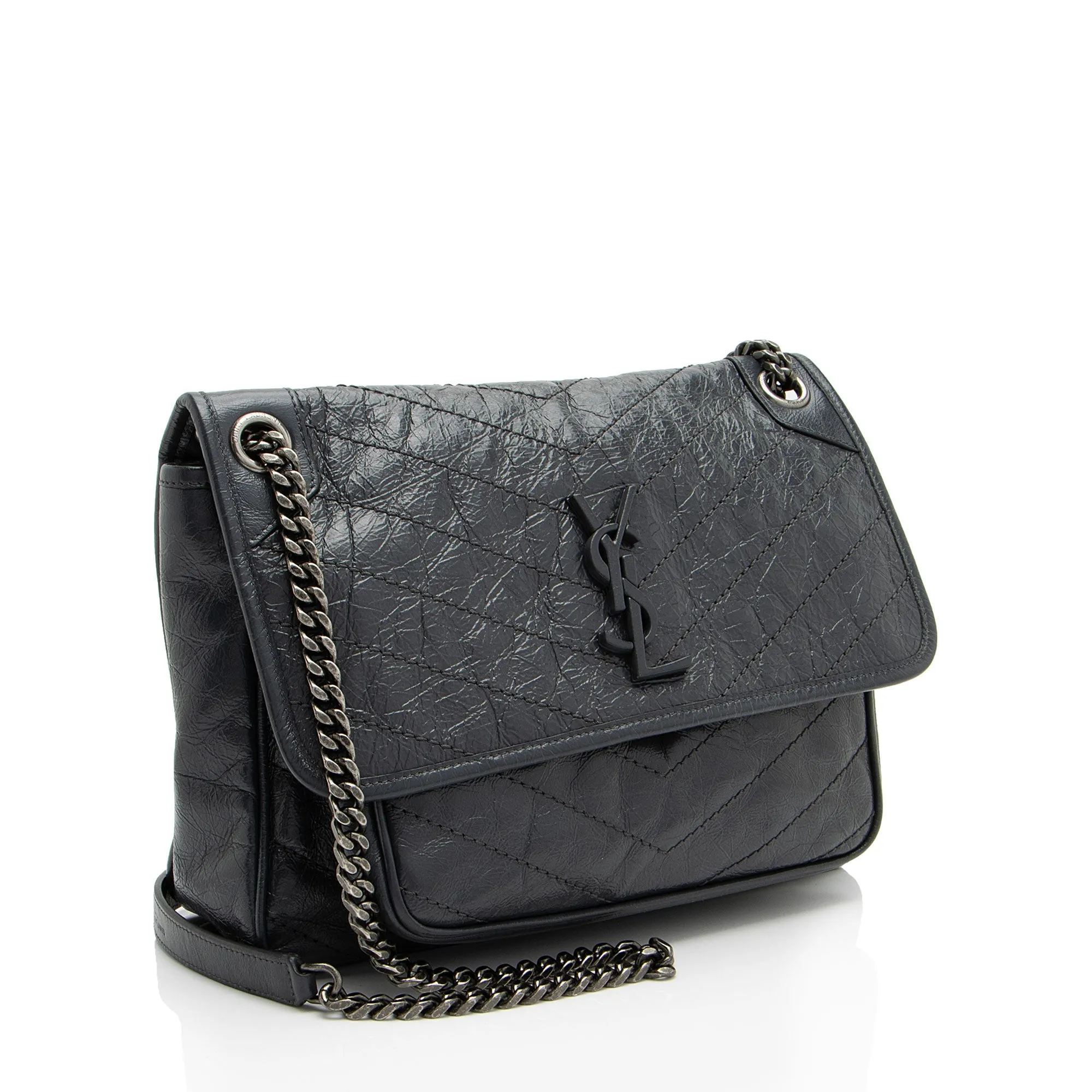 Saint Laurent Crinkled Calfskin Monogram Niki Medium Shoulder Bag