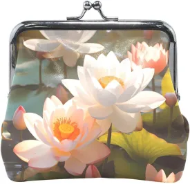 Small Coin Purse Coin Pouch Bags Change Purse Wallet for Women White Lotus Pond Pouch Mini Holder