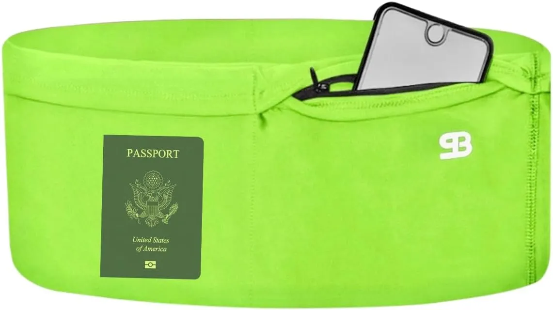 StashBandz Unisex Travel Money Belt, Running Belt, Fanny and Waist Pack, 4 Large Security Pockets and Zipper, Fits All Size Phones Passport and More