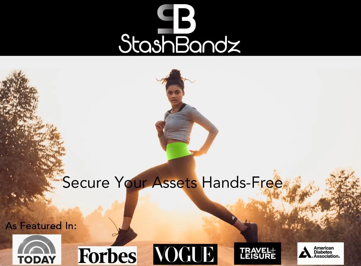 StashBandz Unisex Travel Money Belt, Running Belt, Fanny and Waist Pack, 4 Large Security Pockets and Zipper, Fits All Size Phones Passport and More