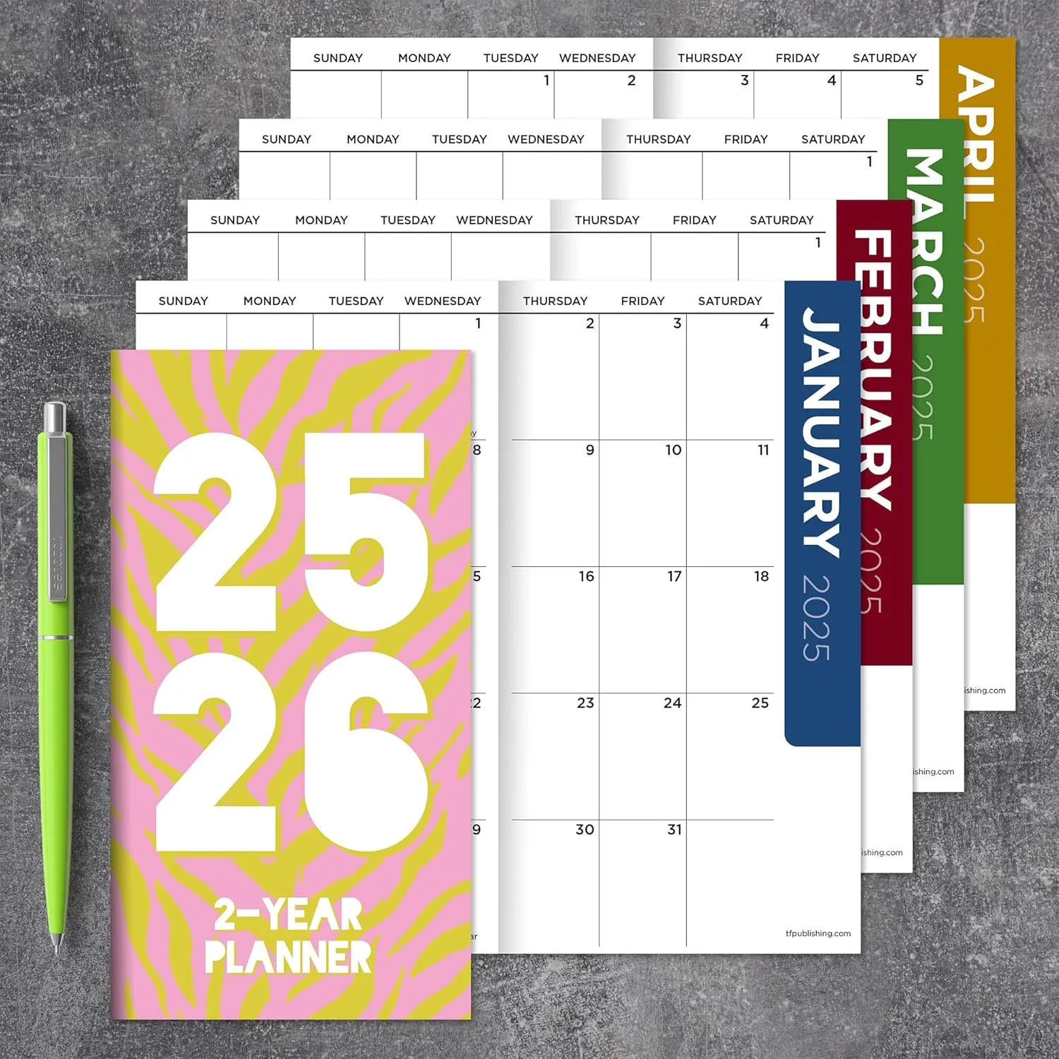 TF PUBLISHING 2025-2026 Sassy Zebra 2-Year Small Monthly Pocket Planner - 2-Page Large Calendar Grid and Lined Notes Section in Back - Monthly Day Planner for Purse - 3.5" x 6.5"