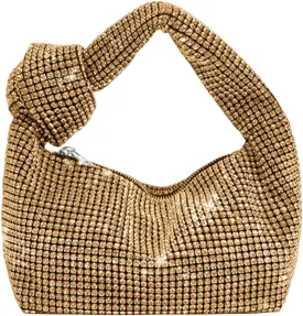 UMREN Bling Full Glitter Knotted Handbag for Women Crystal Rhinestone Hobo Dumpling Bag Diamond Evening Clutch Crossbody Bag