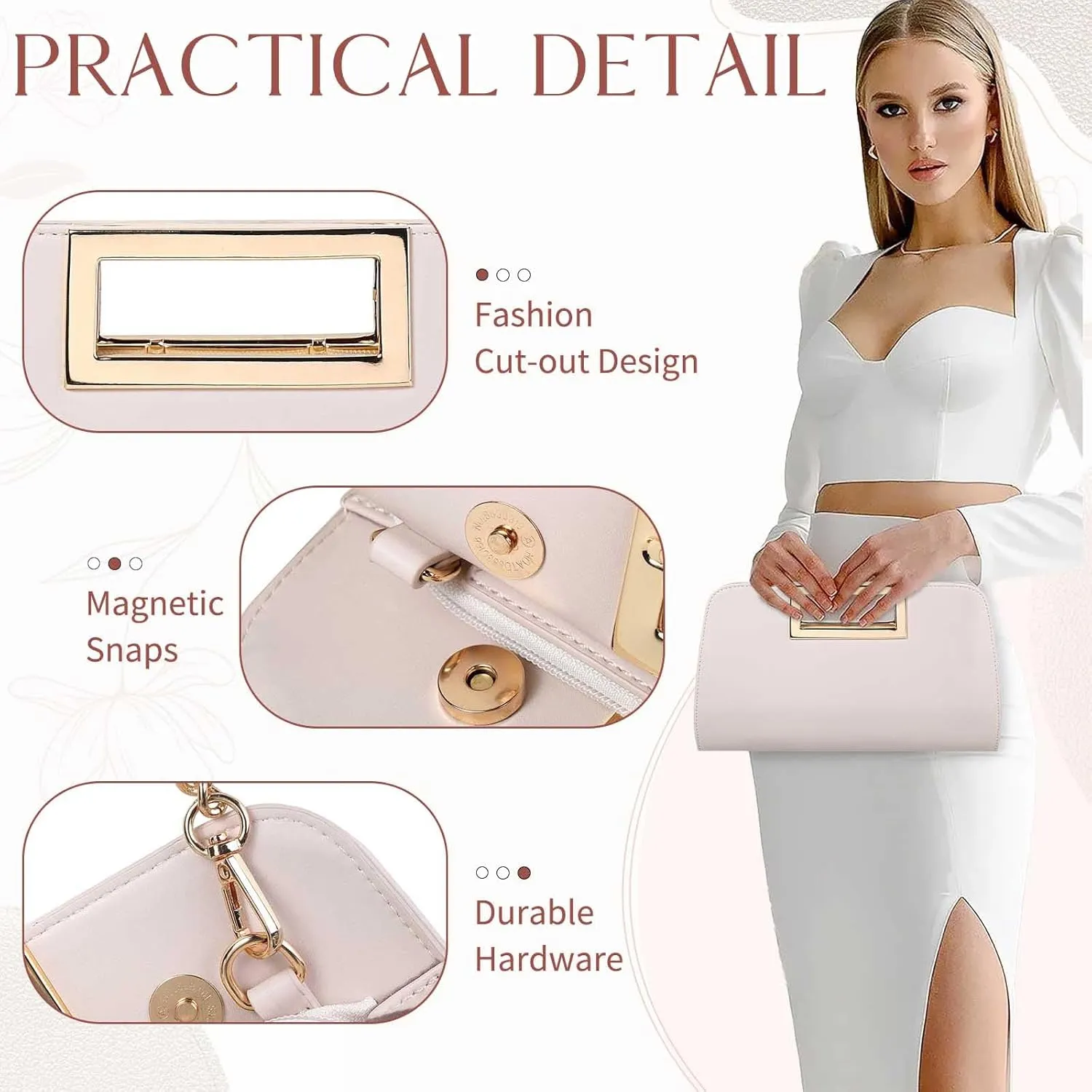 VASCHY Clutch Purse for Women,Fashion Vegan Leather Cut-Out Handle Evening Handbag Crossbody Shoulder Bag for Wedding,Party