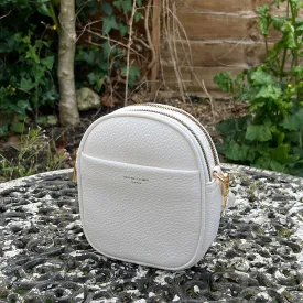 White Oval Shaped Twin Zip Top Crossbody Bag
